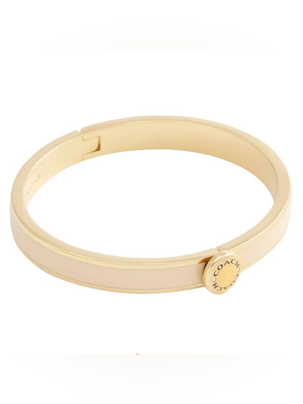 Coach Jewelry | Coach Rivet Enamel Hinged Gold-Tone Bangle with Cream Inlay